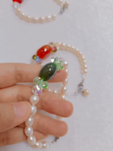 Trang sức vòng tay ngọc trai đá pha lê mặt hạt cườm đá phong thủy mã não sang trọng cao cấp