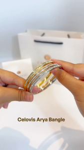 CELOVIS Arya Single Row Zirconia InSet with Closed Hinged Bangle for Women ( 18K Rose Gold / Silver / Gold )