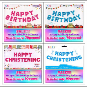 BLUE HAPPY BIRTHDAY HAPPY CHRISTENING BALLOONS SET party decoration banner backdrop
