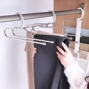 5 IN 1 Foldable Pants Hanger Space Saving Adjustable Hanging Long Short Pants Tie Scarf Multifunction Pant Hanger Multi-Functional Pants Hanger