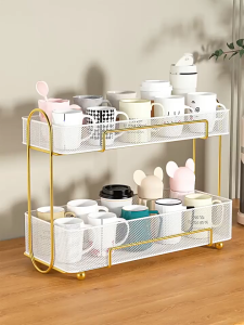 ชั้นวางของอเนกประสงค์ สองชั้น ชั้นวางเครื่องสำอาง ห้องครัว ห้องน้ำ ถอดออกได้ วัสดุเหล็ก แข็งแรง ทนทาน