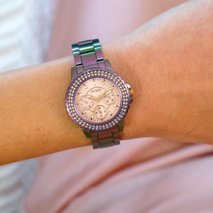 Promo Jam Tangan Wanita Guess GW0410L4 Crown Jewel Rose Gold Sunray Dial Iridescent Stainless Steel Strap Original Garansi 2 Tahun [✔COD][100% Authentic]