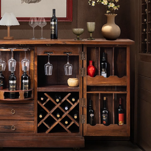 ตู้เก็บไวน์ ตู้ลิ้นชักไม้เนื้อแข็ง ตู้ลิ้นชักจัดเก็บไวน์แดงบานเปิด ตู้ไวน์ ตู้ลิ้นชักไม้เก่าบานเปิด ตู้วางของ วางแจกัน เครื่องประดับ