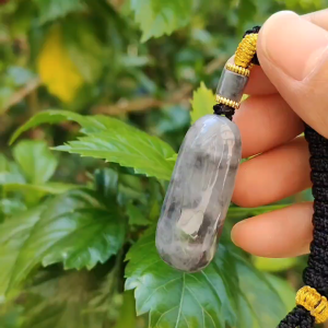 Black Wuji Natural Type A Jadeite Pendant does not carved with any patterns represent Peace and Safety and Jadeite symbolizes luck eternity and balance with certificate weigh 16.55 grams 39 * 16.2 * 11 mm suitable for daily wear (pendant79)