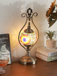 Turkish Table Lamp with Bronze Base Handmade Mosaic Glass Nightstand Lamp Includes LED Bulb Living Room Bedroom Decor