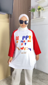 ELQIA Atasan Merah Putih Kaos Wanita Kemerdekaan Indonesia Lengan 7/8