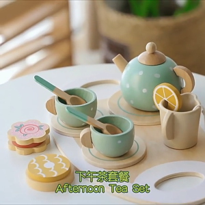 Wooden Tea Party Set Pretend Play Kitchen Accessories Montessori Wooden Toys for Toddler Girls 3 Years +