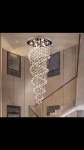 Staircase chandelier Duplex rotating villa duplex living room floor in the staircase light long modern simple crystal chandelier