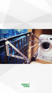 PFH ราวตากผ้าระเบียง ไม่ต้องเจาะ พร้อมแผ่นโต๊ะพับเก็บได้ 100 cm. โดนแดด โดนฝนได้ ไม่เป็นสนิม