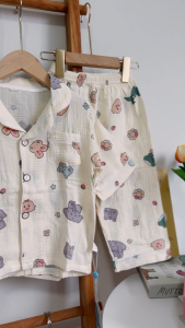 ชุดนอนเด็กสไตล์เกาหลี ชุดนอนเด็กผู้หญิง-เด็กผู้ชาย ผ้ามัสลิน นิ่มเด้ง ใส่สบาย ระบายอากาศได้ดี ลายการ์ตูน ไซส์130-160