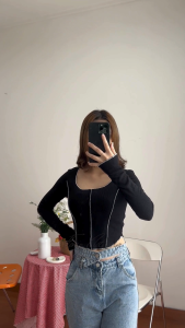 Alessa Long Sleeve Knit Premium Atasan Wanita Crop Top