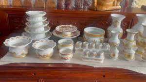 Bộ Đồ Thờ Cúng Rồng Trắng Cao Cấp Loại 1 - Lư Hương - Bình bông - Đĩa Trái cây - Bi Có Nắp - Chum Nước