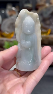 burma jadeite shijiamoni amitofo💯天然缅甸翡翠玉 站立释迦摩尼佛 背部大荷叶雕刻  高(Height): 7.8cm 宽(Width): 3.7x2.1cm 重(Weight): 95g