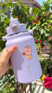 Bình giữ nhiệt 1800ML BÉO LÙN HiLOGI bình nước giữ nhiệt inox 304 ống hút vòi rót và quai xách giữ nóng lạnh đều được