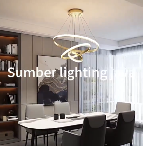 Lampu Gantung led kamar tidur Emas 3 Ring led 3 Warna Ceiling Sederhana Ruang Makan Ruang