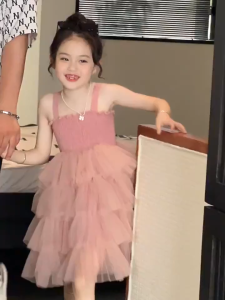 Wanders ชุดไทยเด็กผู้หญิง ชุดเจ้าหญิงของเด็ก การออกแบบสีทึบอย่างมีสไตล์ ชุดเดรสกระโปรงเค้กผ้าฝ้ายสำหรับเด็กผู้หญิงตัวใหญ่