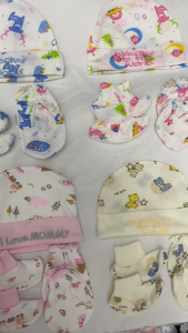 3in1 Cap Booties Mittens Set for Newborn Baby - High Quality Pure Cotton - Made in Thailand