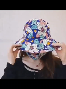 Outdoor Women Floral Sun Hat UV Protection Tea-Picking Hat Resistant Cotton Sun Mask Shawl Hat