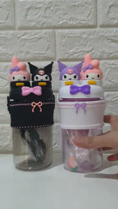 BOTOL MINUM / TEMPAT MINUM / TUMBLER ANAK SANRIO 2 IN 1 SEDOT DAN TEGUK 700ml KUROMI & MELODY