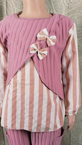 Setelan Baju Anak Perempuan Cargo Rompi Usia 2-6 Tahun Bahan Knit Kombinasi Kringkel Motif Garis