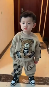 One Set Anak Motif Bear Lucu Usia 1-5 Tahun Sweater Anak Dan Celana Jogger Anak