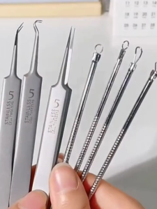 7pcs Pinset Komedo Stainless Steel Alat Jerawat Alat Penjepit Komedo Alat Penghilang Komedo Hidung