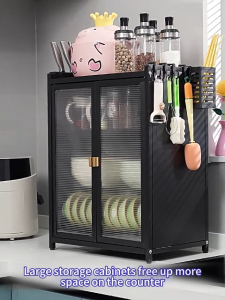 BM Dish Cabinet Dish Rack with Cover and Drainer Kitchen Organizer Cabinet Drawer Carbon Steel