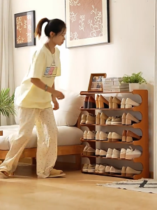 Multi Layer Wooden Storage Shelf Stand Rack Organizer Minimalist Bamboo Bag And Shoes Display Organizer Shelf Rack