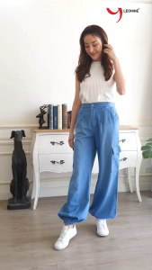 กางเกงยีนส์คาร์โก้ jeans Cargo Leonine ชุดยีนส์แฟชั่น กางเกงคาร์โก้ กางเกงยีนส์ขายาว กางเกงยีนส์ขาจั้ม ทรงจินนี่  LN15 /Free Size:F(S/M/L)มี2สีเข้ม-อ่อน