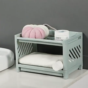 ALAmall ชั้นวางของ พลาสติก 2 ชั้น ทรงสี่เหลี่ยม วางของบนโต๊ะ วางเครื่องสำอาง ถอดประกอบได้ อเนกประสงค์ สไตล์มินิมอล