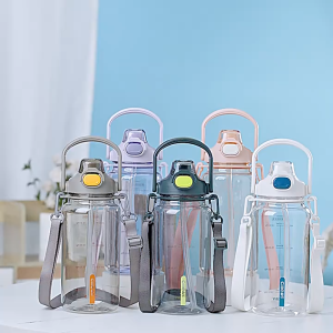 Cille 1.2L/1.5L/2L Dual Head Large Capacity Leakproof Tritan BPA-Free Plastic Water Bottle c/w Straw and Strap