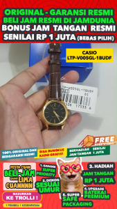CASIO ORIGINAL - CASIO LTP-V005GL-1B - WOMEN - Red Gold Black - Strap Kulit - Jam dunia JD18ST # Jam Tangan Wanita Cewek Anti Air Digital Analog + CASIO LTP V005GL 1B LTP-V005GL V 005 GL LTPV005 LTP-V005 LTPV005GL LTP-005 V005 $ WR0 STK KC7
