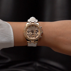 [Promo] Jam Tangan Wanita Guess GW0407L2 Heiress Gold Glitz Dial White Silicone Strap Original Garansi 2 Tahun [✔COD][100% Authentic]