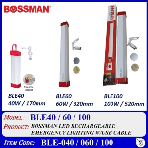 BOSSMAN LED RECHARGEABLE EMERGENCY LIGHTING WITH USB CABLE (BLE-40 40W 170mm) (BLE-60 60W  320mm) (BLE-100 100W  520mm)