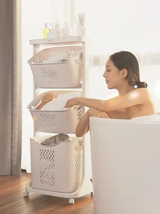 [CLOSET MALL]Laundry Basket With Wheels Bathroom Multi-functional Storage Bin Movable Household Organizer Shelf Organizer Storage Shelf