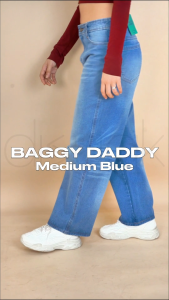DISYAK - Baggy Daddy Mid Rise Celana Panjang Jeans Gombrong Medium Blue 252-352