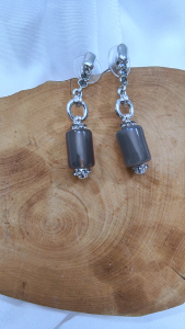 Ready Stock SG - Silver Geometric Grey Agate Statement Earrings Modern Sleek Classic Minimalistic Earrings