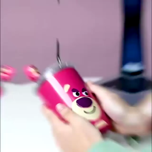 Tumbler Lotso Botol Dengan Sedotan & Botol Lucu Strawberry Bear Termos 303 Stainless Steel