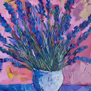 Tranh tĩnh vật sơn dầu đơn giản bình hoa lavender tranh treo tường dán tường decor nội thất.CGI-813