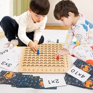 [SG Stock] Wooden Multiplication Board Game Math Manipulative Set with 100Pcs Flash Cards