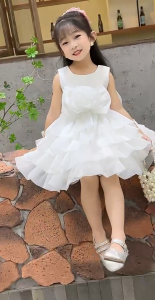 Uniqkids Ruffle Design Stain Baby Dress & Kids Prom Layered Dresses