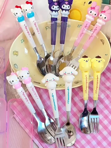Bevavar Sendok Garpu Set Stainless Anak Kuromi Melody Lucu Free Box