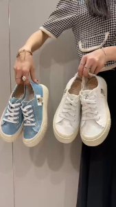 Korean version 2024 lace-up casual sports shoes flat non-slip rubber shoes solid color work shoes