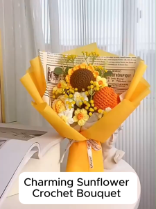 Charming Sunflower Crochet Bouquet Wedding House Warming Graduation Finished Handcrafted Flower Bouquet Rainbow Culture