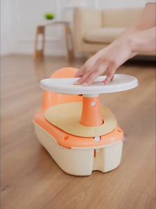 อาบน้ำเด็ก 2 in 1 แบบมีล้อ มีที่จับ วัสดุ PP มีจูกกันลื่น พร้อมเชือกจูง เบาะนั่ง PU นิ่ม