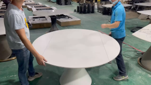MERAKEE Customized Extendable Turning Round Marble Like Sintered Stone Dining Table Black White Dining Room Furniture F30