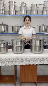 Bộ Nồi Xửng Hấp 3 Đáy Inox 430 Fivestar Nắp Kính Dùng Được Cho Bếp Điện Từ