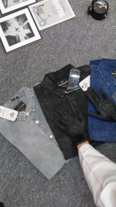 Kemeja Denim Jeans Lengan Pendek Kemeja Pendek Jumbo Big Size Denim Washing Pria