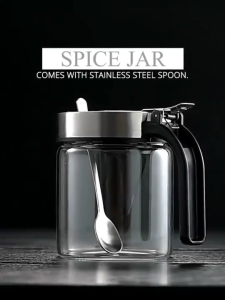 Crystal House High Quality Transparent Borosilicate Glass Condiments Jar Press Type Spice Tool Dispenser For Salt Pepper