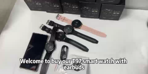 New Rainbuvvy T97 2-in-1 Wireless Earphone Smart watch 1.39inch Full Touch Screen Bluetooth call HIFI 9D Sound Quality IP67 Waterproof Smartwatch For Men Women